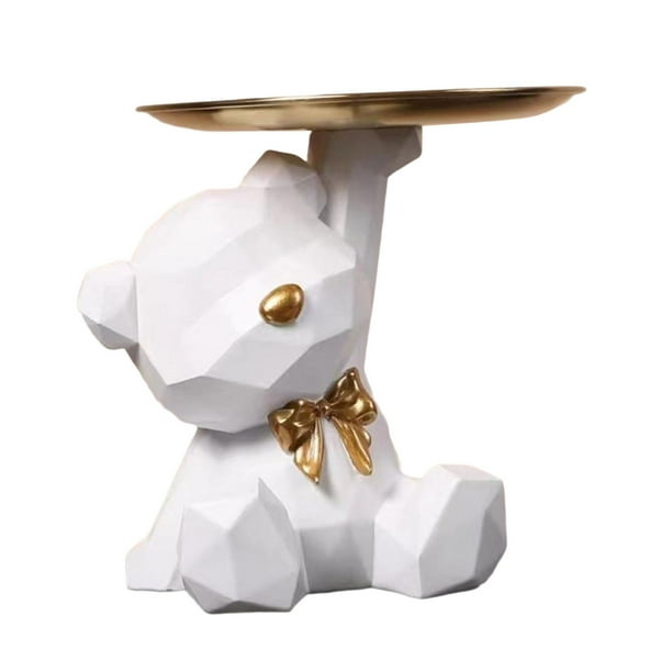 Bandeja para guardar llaves con forma de oso, escultura de animal, organizador de mesa, joyero Blanco