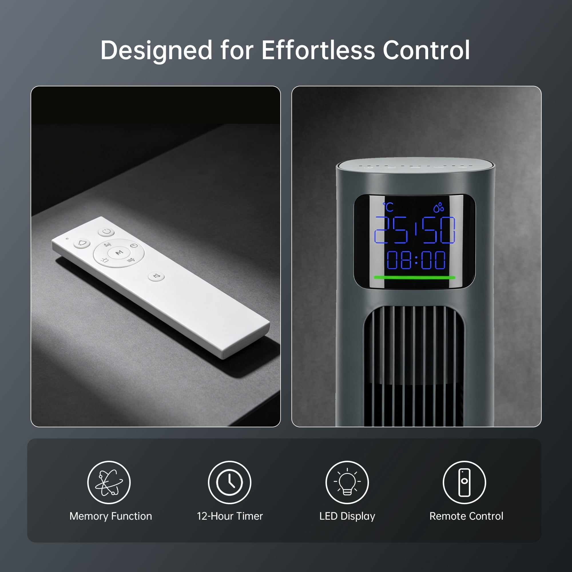 PHILODECO 40" Smart Tower Fan,Featuring Temperature and Humidity Display,4 Speed Settings and Modes,80° Oscillation,12-hour Timer, Remote Control,Sleep Mode For Bedrooms, Living Rooms and Offices