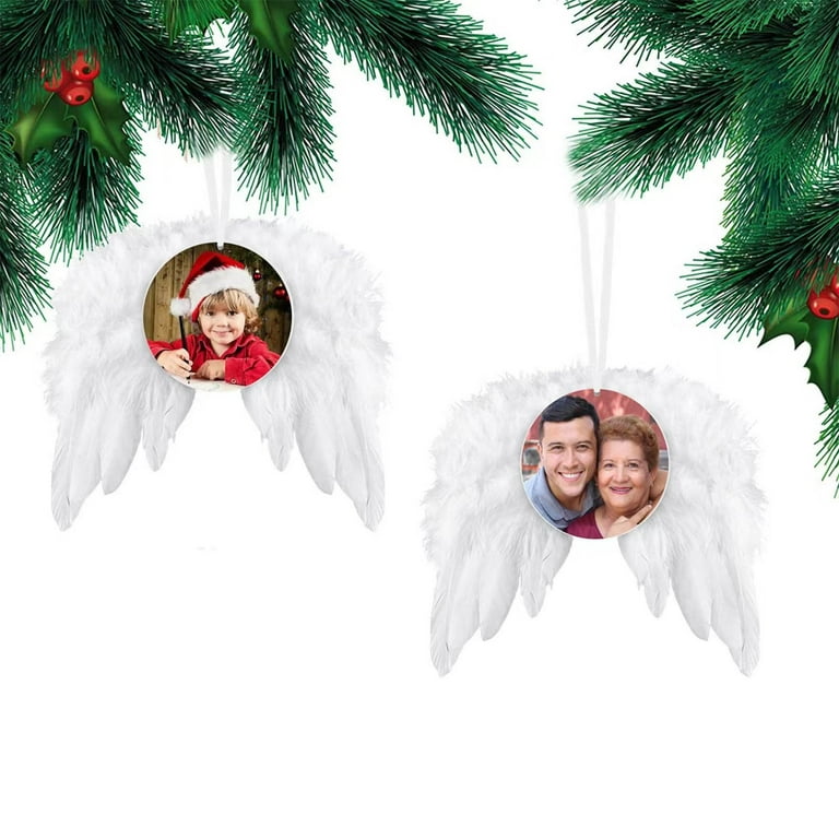 Augper Clearance Christmas Angel Wings Ornament Feather Hanging Decor with  Round Sublimation Blank Pendants Angel Wings Decor for Christmas Tree  Crafts Xmas Home Wedding Party Decor 