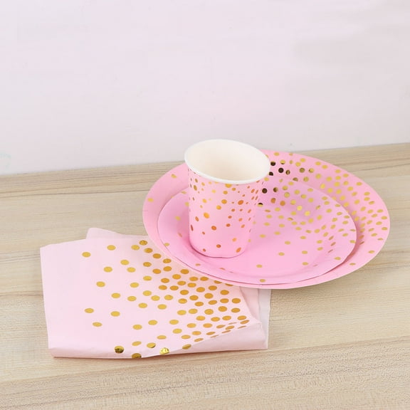 PBPBOX 28Pcs Pink Disposable Party Tableware Set Paper Plates Cups