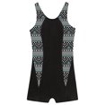 thumbnail image 3 of YUUMIN One Piece Boyleg Swimsuits for Girls Wide Support Straps Shorty Wetsuits Athletic Swimwear Bathing Suits Black Geometry 8, 3 of 5