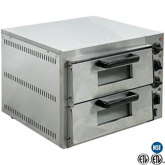 3000W Stainless Steel Double Deck Pizza Oven – NSF Certified Commercial Countertop Bakery Oven, 240V