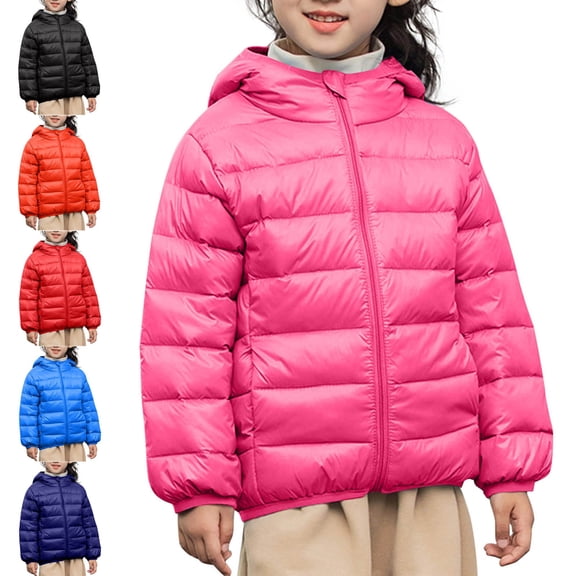 Teylalorva Girls Puffer Jacket Zip up Hooded Lightweight Down Coat Warm Winter Outerwear (4-13) Pink Size 4-5Years