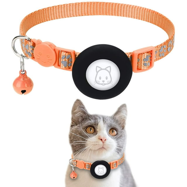 Collar Airtag para gatos, collar reflectante para gatitos con soporte Airtag, 0,4 pulgadas de ancho (naranja)