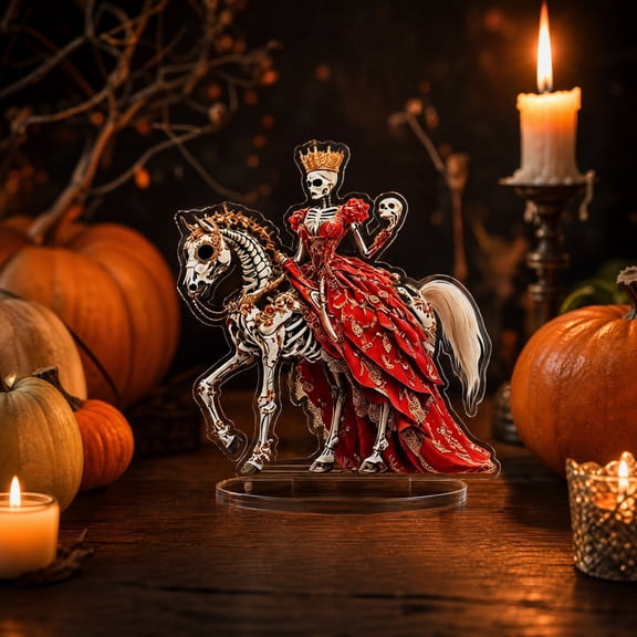 Halloween Acrylic Stand Desktop, Skeleton Queen Horseback Gothic Tabletop Decor, Party Holiday Ornament Gift