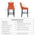 thumbnail image 6 of Velvet Bar Stools Set of 2 - 27" Seat Height Barstool, Bar Chairs Fit Counter or Bar Height, Kitchen Stools for Island, Tufted Back, Wood Frame, Upholstered (Orange, Set of 2), 6 of 11