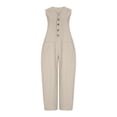 thumbnail image 4 of HomeGardon Womens Summer Jumpsuits Cotton Linen Button Down V Neck Sleeveless Wide Legs Overalls with Pockets Casual Loose Solid Color, 4 of 6