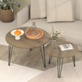 thumbnail image 2 of Round Nesting Coffee Table Set - 2-Tier Rustic Brown Wood and Metal, 2 of 10