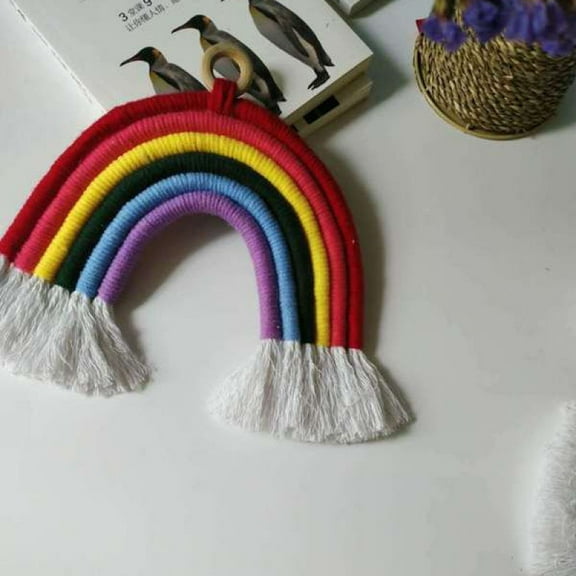 1pcs Hand-Woven Rainbow Dreamcatcher Rainbow Dreamcatcher Wall Hanging, Multicolor with Big Red