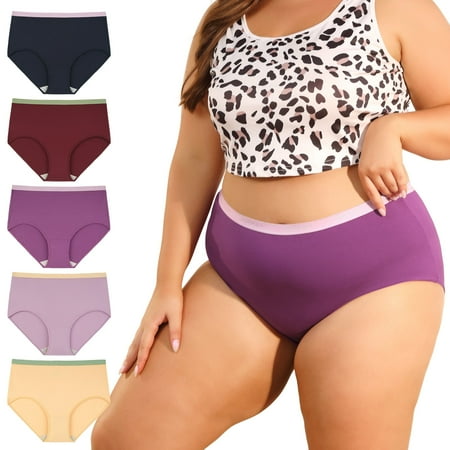INNERSY Women s Plus Size Cotton Underwear XL-5XL High Waisted Briefs Panties 5-Pack(XL Darks)