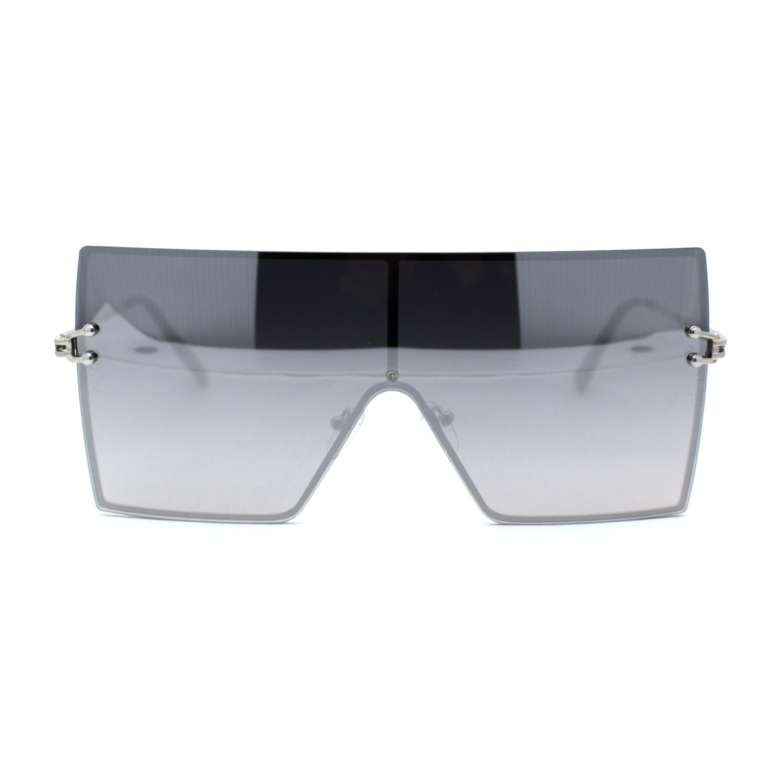 Rimless Shield Oversized Sunglasses Silver Mirrored Lens Metal Frame Men Sport 