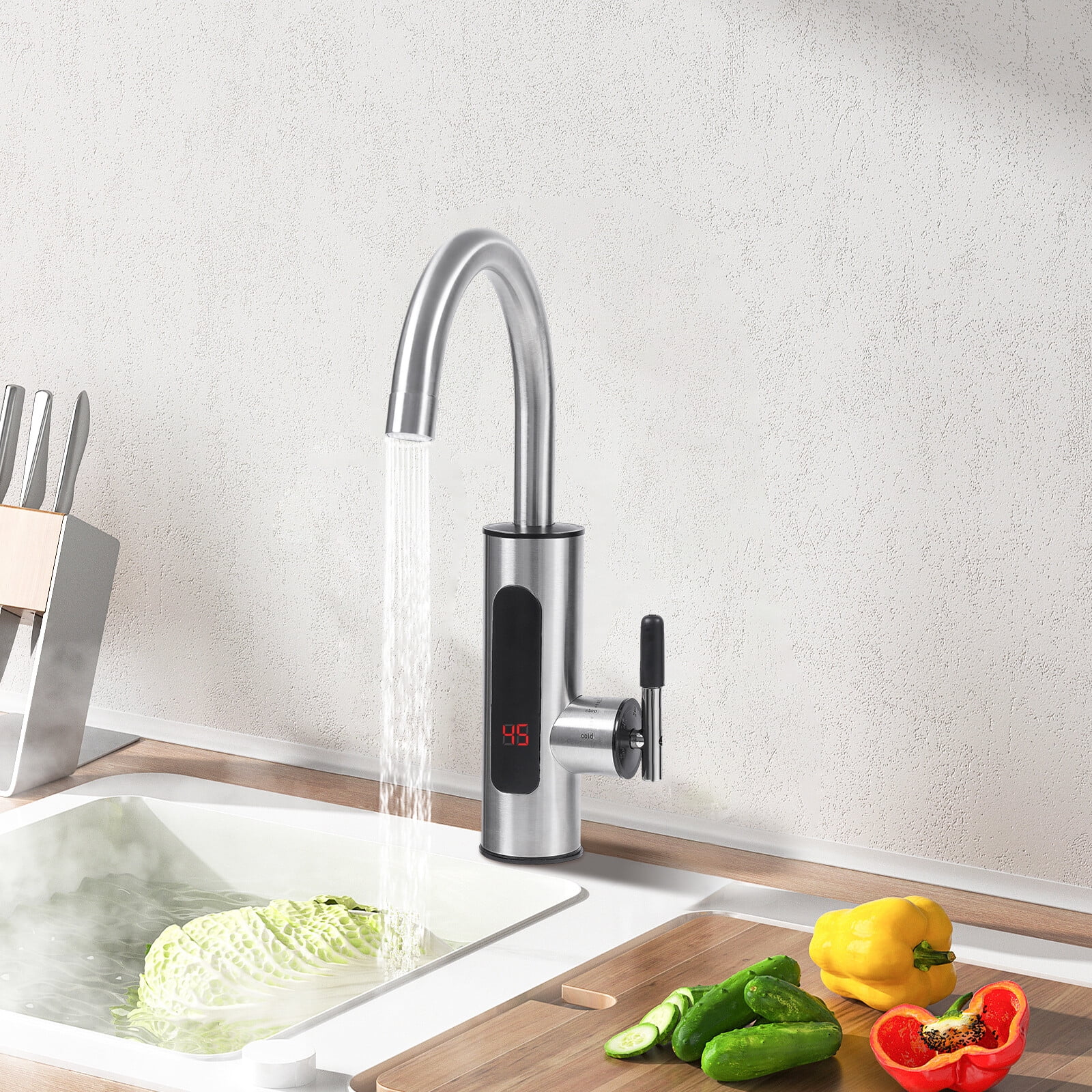 360° Rotatable Faucet Silver Electric Instant Heating Water Faucet 7.87*14.17 for Kitchens, Bathrooms