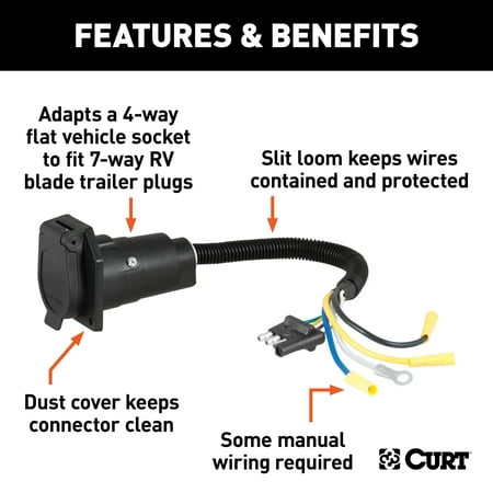 CURT 4-Way Flat to 7-Way Round RV Blade Wiring Adapter
