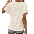 thumbnail image 3 of Camiseta con Bordado de Ojales para Mujer, Blusa Informal de Verano con Cuello en V, Blusa Holgada A , Color Albaricoque S, 3 of 8