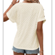 thumbnail image 3 of Camiseta con Bordado de Ojales para Mujer, Blusa Informal de Verano con Cuello en V, Blusa Holgada A , Color Albaricoque S, 3 of 8