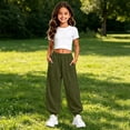thumbnail image 2 of Little Girls pants Solid Color Trousers Winter Casual Sweat Straight Leg Fit Flowy Pants For Girls With Pocket Size 6-7T, 2 of 7
