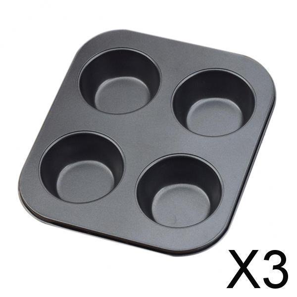 3xKitchen 4 tazas Muffin Cakes Pan Bakeware Cake Cookie Bandeja para hornear 3 piezas