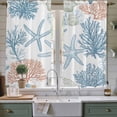 thumbnail image 2 of Blue Coastal Coral Kitchen Curtains, Ocean Starfish Nature Plant Light Filtering Window Curtain Panels, 2Pcs Rod Pocket Window Treatments Set for Living Room Bathroom Bedroom 42x63 Inches, 2 of 9
