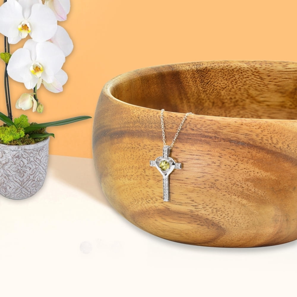Sterling Silver Citrine and White Topaz Heart Cross Birthstone Pendant Necklace
