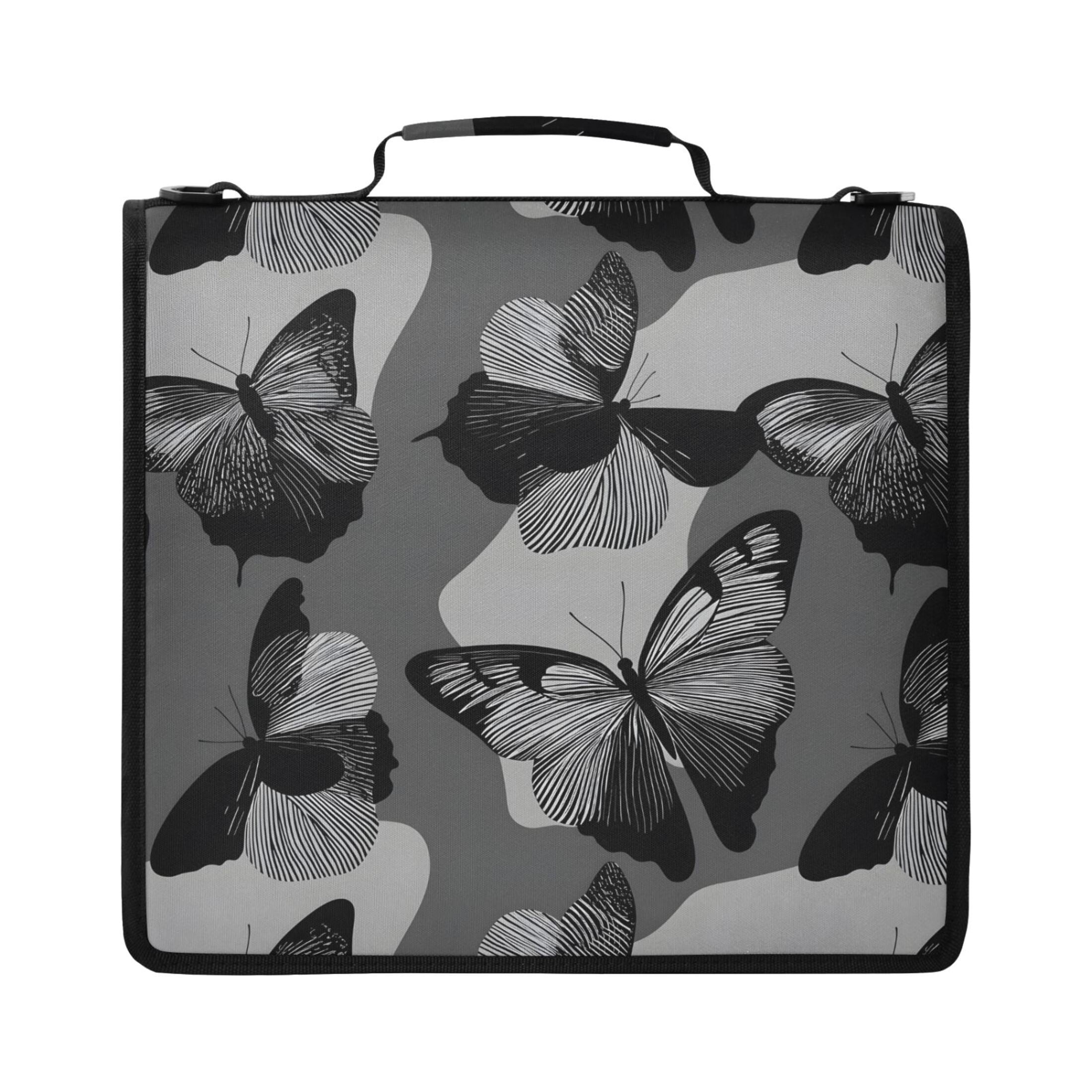 ALAZA Zipper Binder Gray Butterfly Pattern 2 inch 3 Ring 500 Sheet Capacity Trapper Keeper File Folder Organizer Bag