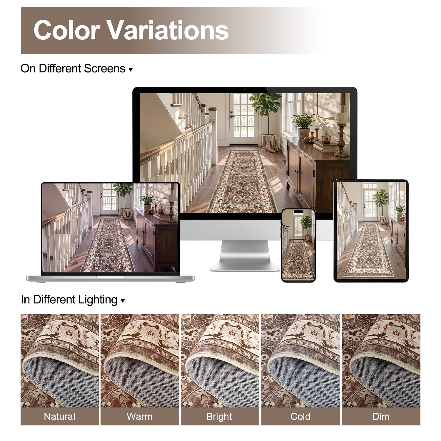 MJIAexp 2' x 10' Boho Floral Kitchen Runner Rug Machine Washable Runner Rug Non-Slip Hallway Runner Laundry Rug Throw Carpet for Living Room Bedroom Dining Room Entryway Kitchen Brown
