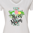 thumbnail image 4 of Inktastic He is Risen Floral Print Cross with Beautiful Flowers Women's V-Neck T-Shirt, 4 of 5