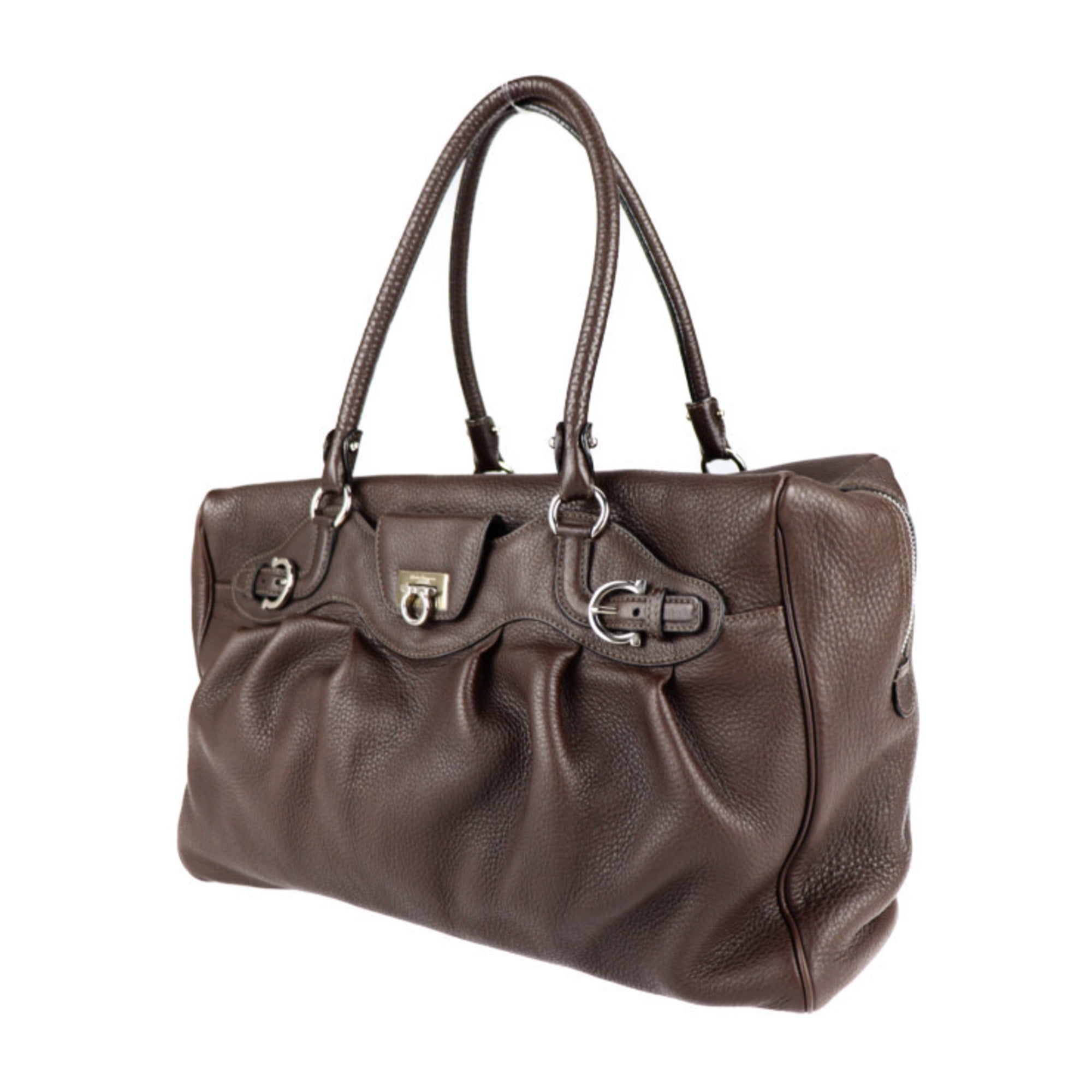 Ferragamo Gancini pebbled-texture shoulder bag - Brown