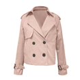 thumbnail image 4 of IWRICH Women's Long Sleeve Crop Trench Coat Lapel Double Loose Casual Jacket with Pockets Pink XL, 4 of 5