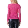 thumbnail image 3 of INSPIRE CHIC Valentine's Day Women's Floral Lace Cutout Front Long Sleeve See Through Sheer Blouse Top L Hot Pink, 3 of 5