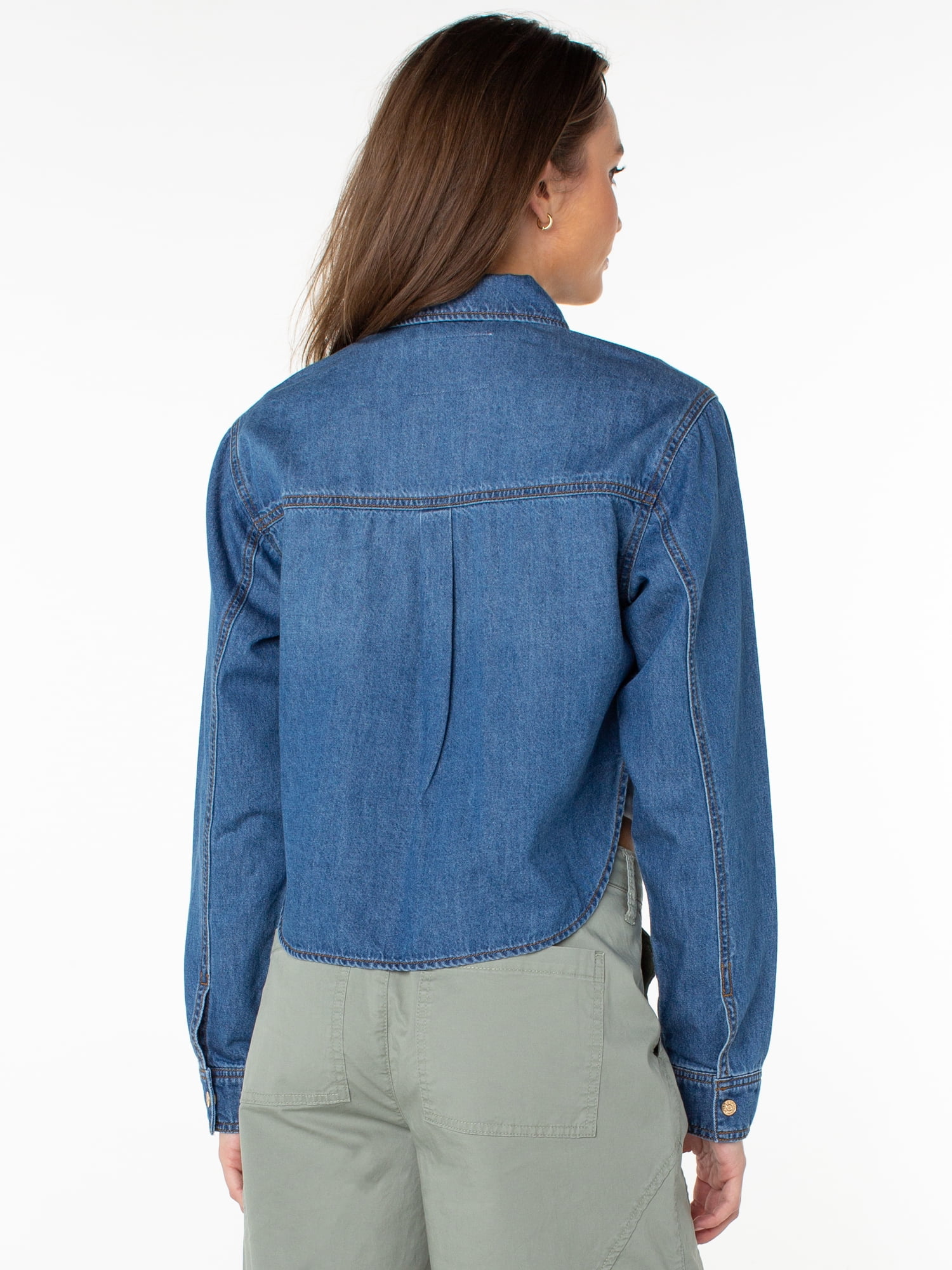 Celebrity Pink Women's and Women's Plus Hi Low Button Down Denim Top, Sizes XS-4X
