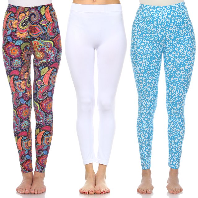White Mark Women's 3-Pack Soft Stretchable Printed Leggings