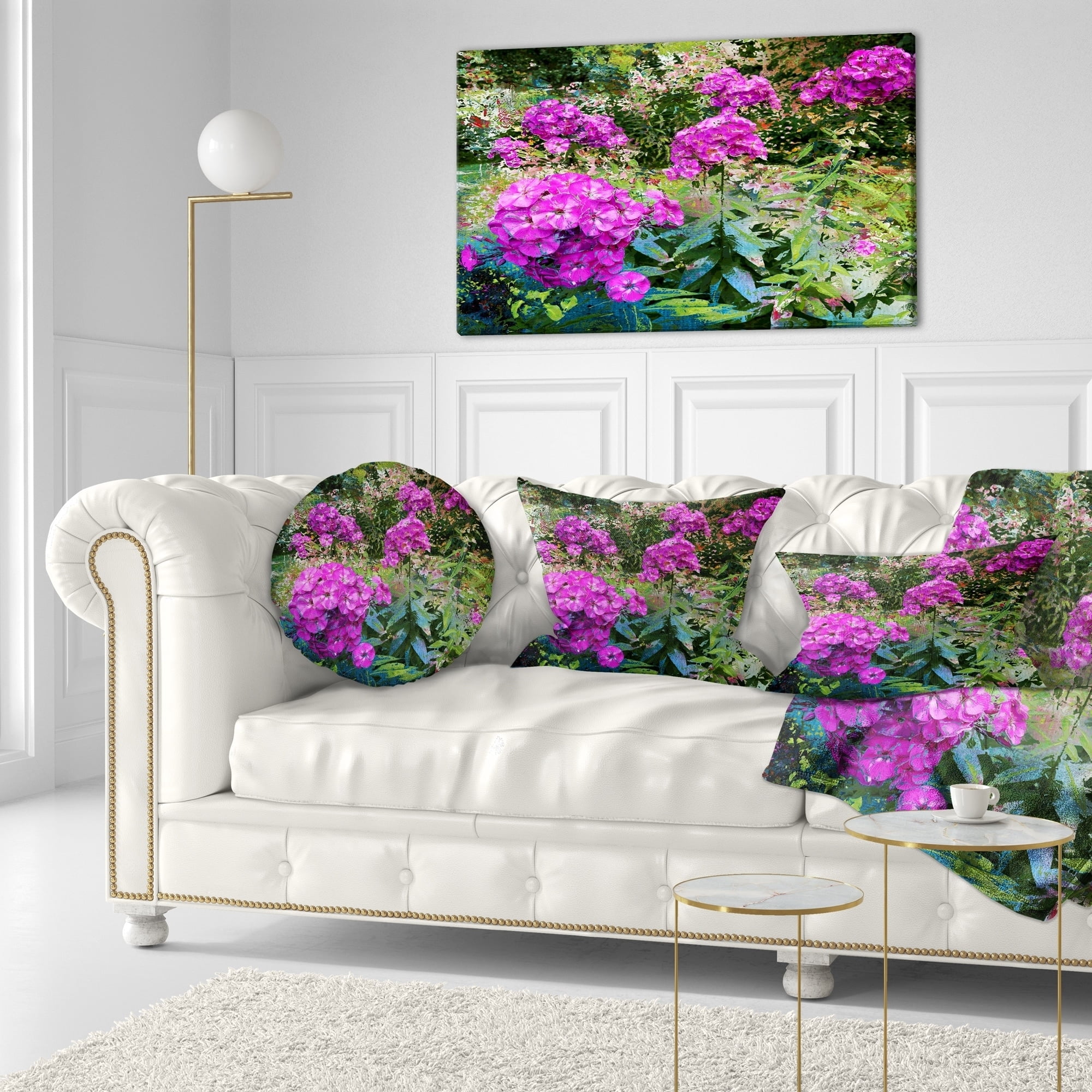 Designart Theme With Pink Flowers and Green - Floral Throw Pillow - 12x20