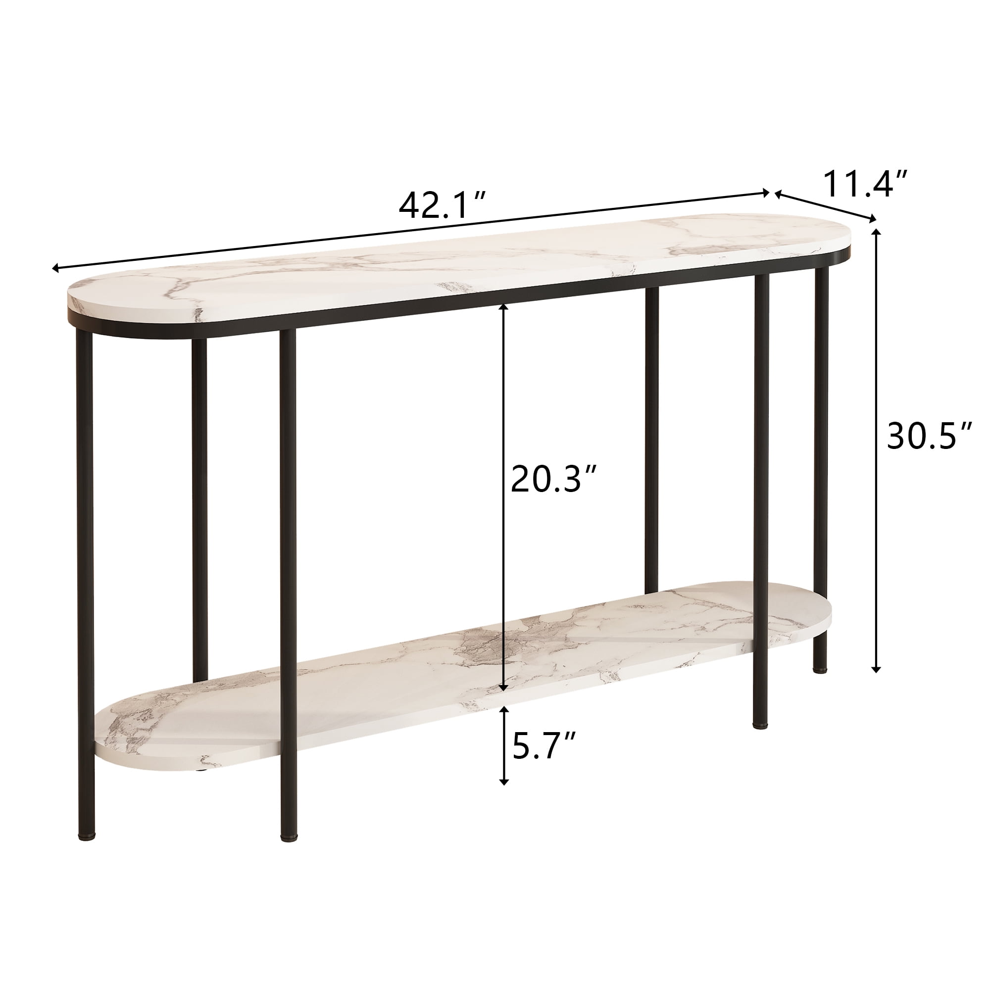 Ktaxon Entryway Table 2 Tier for Entrance, Sofa Coffee Desk Home Furniture with Storage Shelves, Metal Artificial Marble Black & White