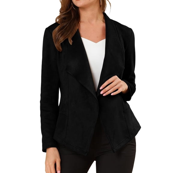 Yokua Women Faux Suede Jacket Lapel Draped Open Front Cardigan Casual Trendy Suede Blazer