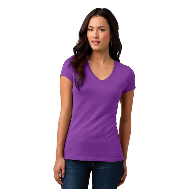 Camiseta District® Juniors Vintage Wash con cuello en V. DT4501 Orquídea Morada XXL Distrito DT4501