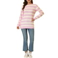 thumbnail image 3 of INSPIRE CHIC Women's Round Neck Long Sleeves Drop Shoulder Loose Striped Tunic Sweater L Pink, 3 of 9