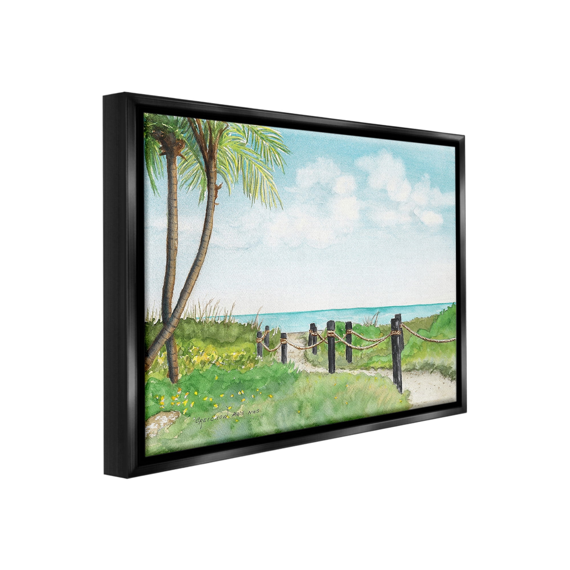 Stupell Industries Tropical Summer Path Landscape Painting Black Floater Framed Canvas Art Print Wall Art, 31 x 25