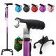 thumbnail image 1 of Bastón BeneCane de cuatro patas con dos luces LED, base grande, mango en T y ligero, ajustable, de cuatro puntas, resistente, para hombres y mujeres (morado), 1 of 5