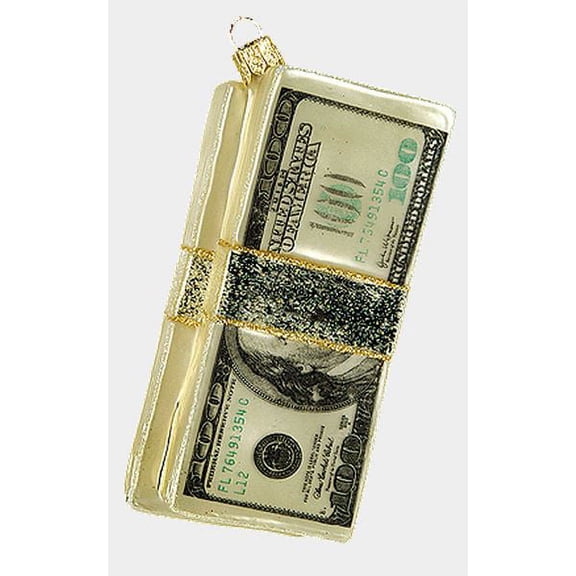 Wad of Cash One Hundred Dollar Bills Glass Christmas Ornament Money Decoration