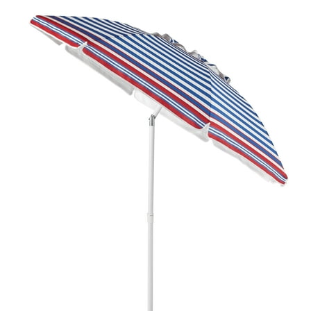 Mainstays 6.5' Red Blue White Stripe Octagon Beach Umbrella, Tilt