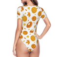 thumbnail image 4 of Naloa Pumpkin Maple Leaves Women's Short-Sleeved Onesie, One-Piece Swimsuit for Parties, dates, clubs - X-Large, 4 of 9