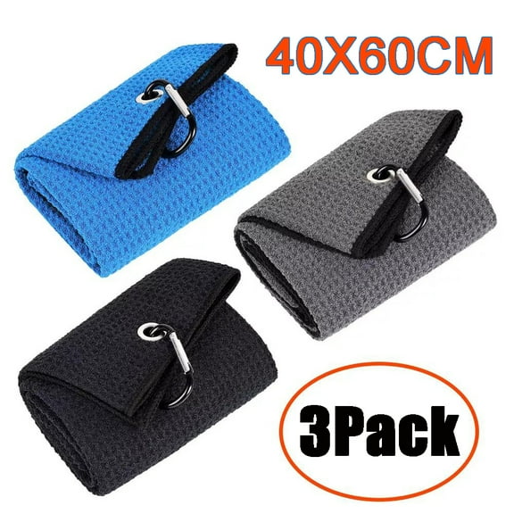 3 Pack of Premium Colored Microfiber Golf Towels 16" X 24" With Carabiner Clip