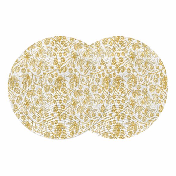 Yellow Flowers Round 15 Inch Placemats Set of 2, Country Pastoral Floral Leaves Vines HeatResistant Non Slip Place Mats for Dining Table, Wipeable Braided Kitchen Table Mats for Housewarming