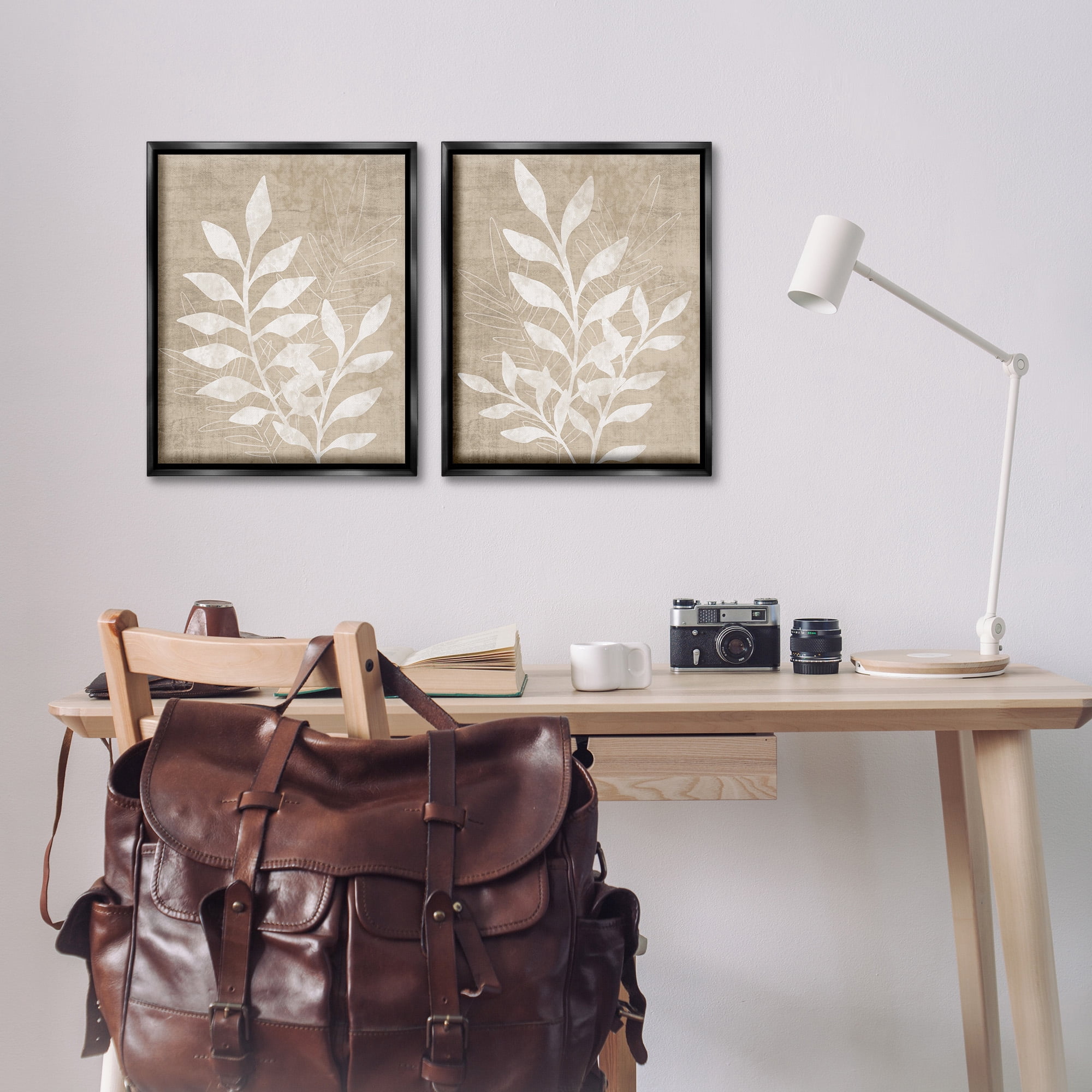 Stupell Industries Boho Botanical Leaf Silhouette Botanical & Floral Painting Black Floater Framed Canvas Art Print Wall Art, 17 x 21, Set of 2