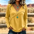 thumbnail image 2 of Garbnen Womens Long Sleeve Tops Raw Edge Hem Womens V Neck Tops Loose Fit Patchwork Fall Winter Casual Trendy Ladies&nbsp;blouses Yellow M, 2 of 4
