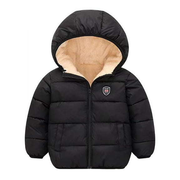 Boys Girls Hooded Down Jacket Winter Warm Fleece Coat Windproof Zipper Puffer Outerwear 2T-6T