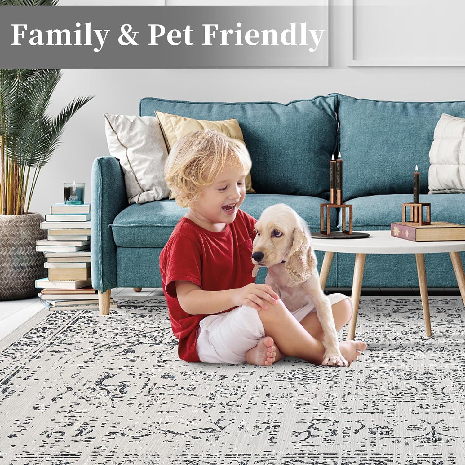 Area Rug 8x10 Washable Rug Grey Vintage Rug Traditional Floor Cover Thin Rug Retro Indoor Distressed Non Slip Carpet Floral Print Mat Dining Room