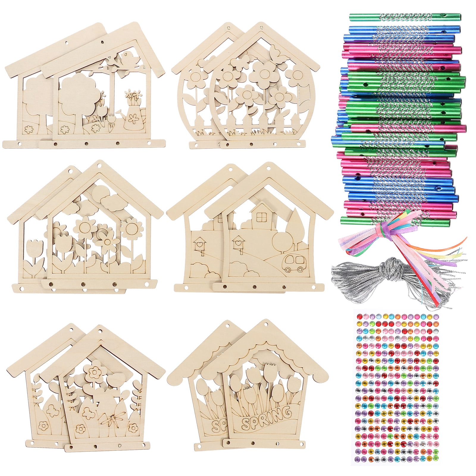 Voiceine 1 Set Unfinished Wind Chime Material DIY Bird House Theme Wind Chime Material