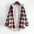 thumbnail image 3 of fartey Women's Plaid Fleece Lined Hooded Jacket Button Up Oversized Fuzzy Coat Checkered Flannel Hoodie Jacket, 3 of 8