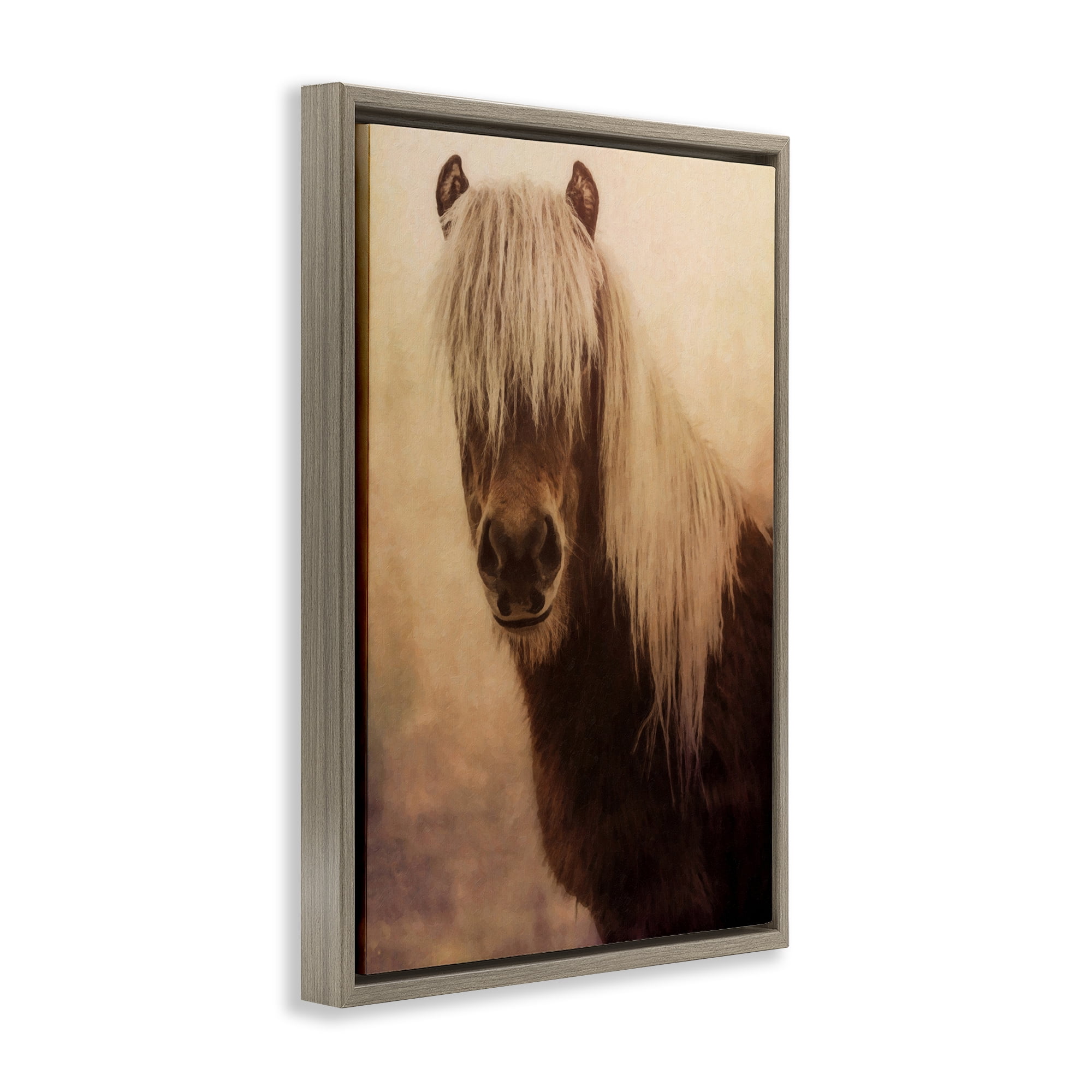 Stupell Industries Misty Morning Horse Animals Painting Brown Floater Framed Canvas Art Print Wall Art, 17 x 25